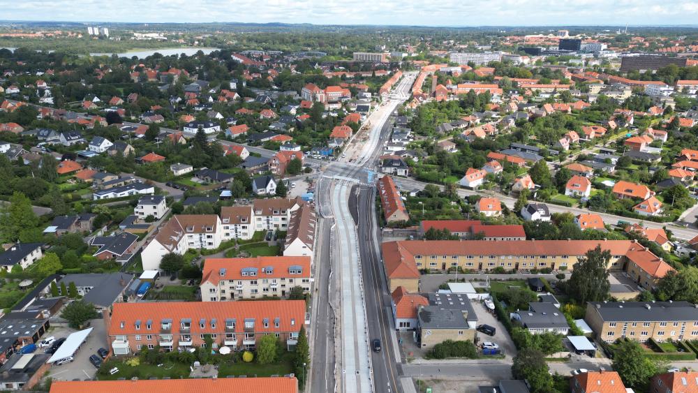 Buddingevej-Nybrovej -krydset. Luftfoto er fra august 2023.