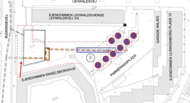 Kort over parkeringsplads mellem Lehwaldsvej og Engelsborgvej