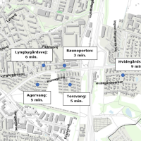 Kort over gåafstand til Fortunbyen Station 